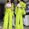2026 Summer Elegant Women's Solid Color Split Sleeve Suit with Straight Leg Pants