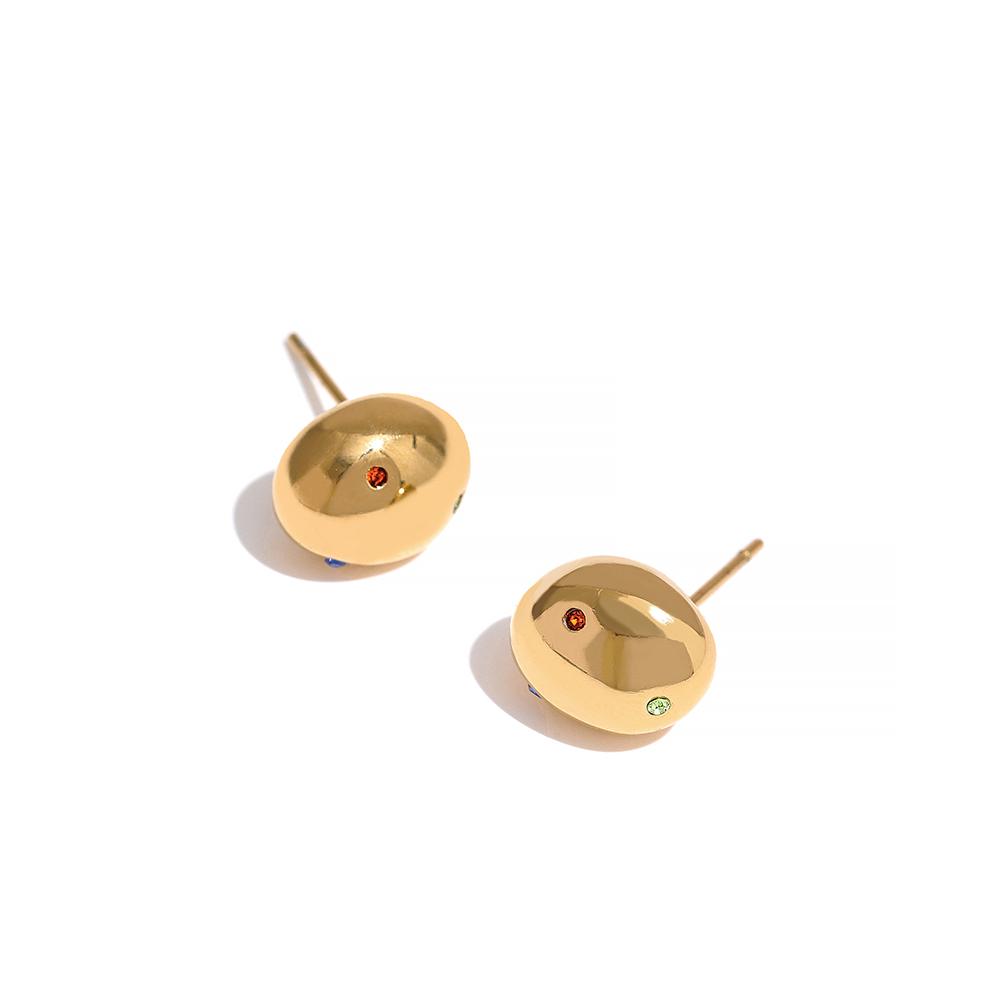 

Yhpup 18k Gold Plated Minimalist Stainless Steel Round Ball Beads Stud Earrings Colorful Zircon Waterproof Daily Jewelry Women