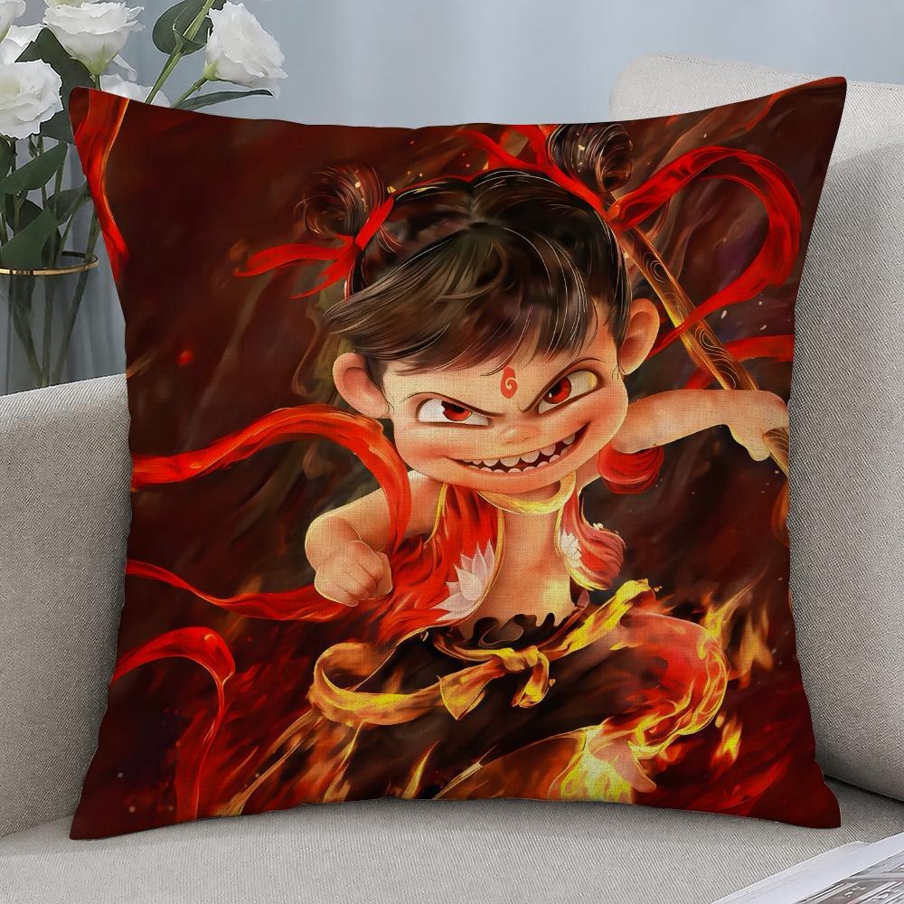 Movie NEZHA  Cushion Cover Cushion Covers Natural Linen Breathable Sofa Bedroom Decor Pillowcase