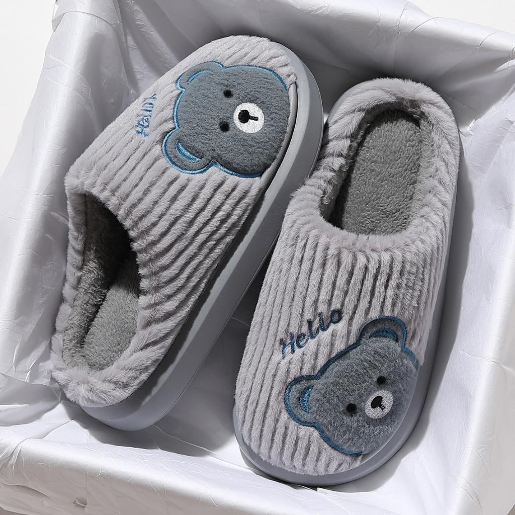 Pantoufles en coton ours à semelle épaisse automne et hiver couple maison intérieur peluche chaud semelle souple antidérapant coton serpillière