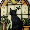 Acrylic Black Cat Window Hanging Decor, Arch Window with Butterfly/Stars/Books/Plants Design, Art Wall Ornaments for Home&Garden