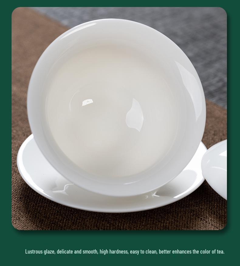 Dehua White Porcelain Gaiwan: Thin Body Sancai Tea Bowl for Kung Fu Tea, Large Ceramic Cup for Home Brewing