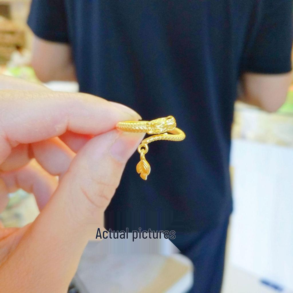 Vietnam Sand Gold Dragon Tail Bracelet & Ring Set - Zodiac Year of the Dragon, Dynamic Open Finger Design