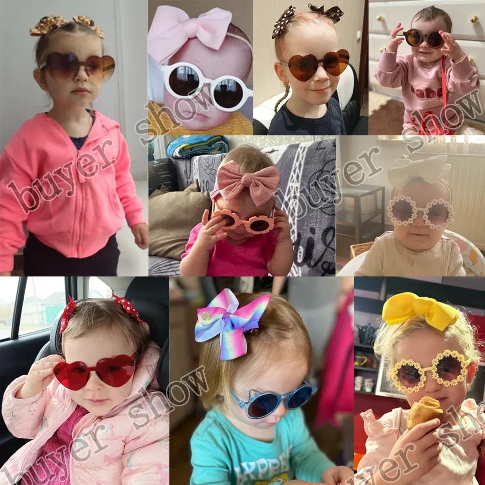 1Set Children Headwear Glasses Solid Soft Bowknot Head Bands Girls Lace Barrette Retro Headbands Sunglasses Kids Hair Band Sets