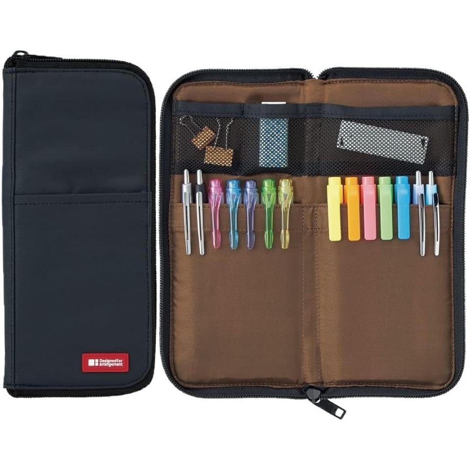 [Lihit Lab] Kompaktní černé ploché pouzdro na tužky     Elegantní a přenosné pro školní a kancelářské použití