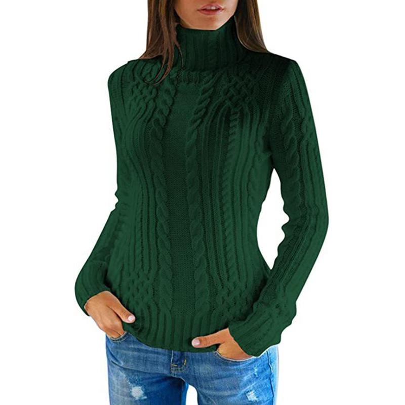 Podzimní novinka Slim Fit Rolák Pletený svetr Ženy Zimní Módní Dlouhý rukáv Dámské Svetry Svetry Elegantní Měkké Teplé Dámské Svetry z úpletu 25068