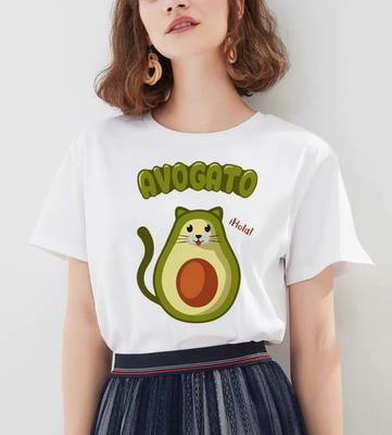 Kreslené avokádo veganské tričko s krátkým rukávem roztomilé dámské malé svěží ležérní tričko Harajuku Ullzang