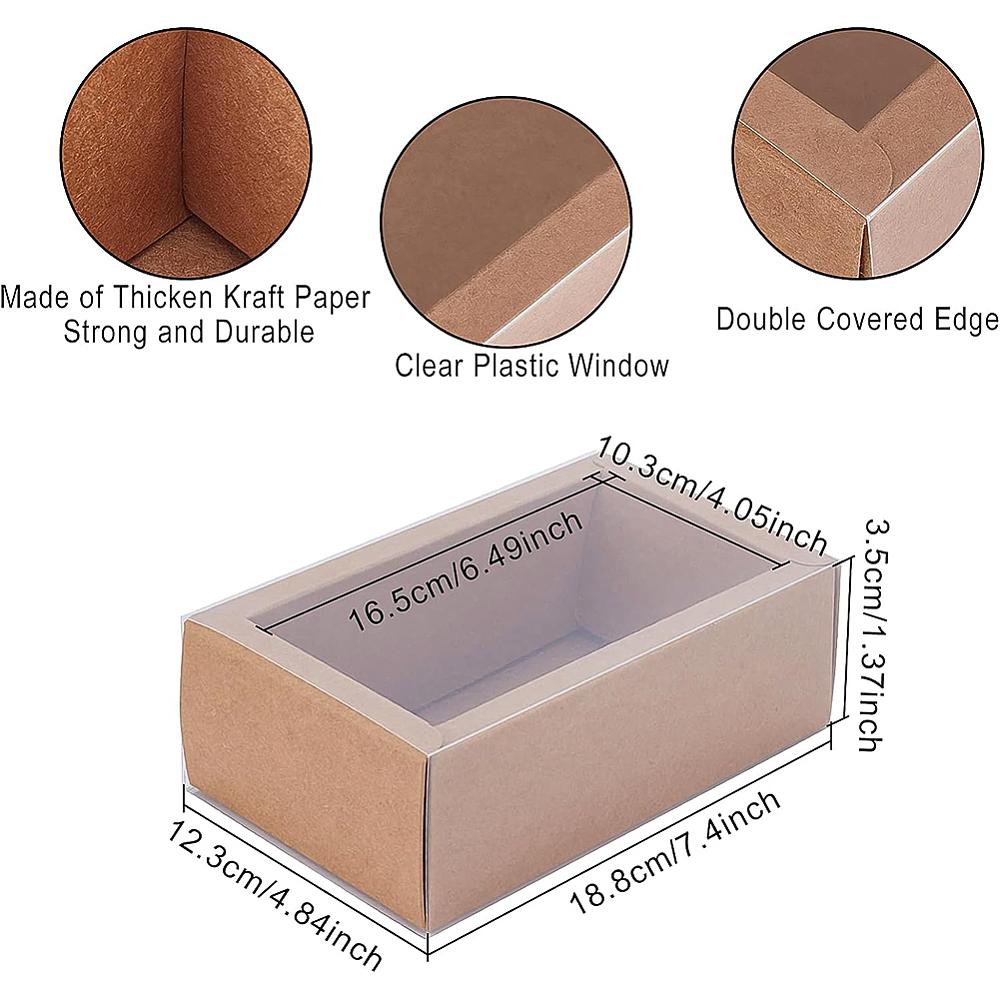 12sets Drawer Kraft Paper Box Festival Gift Wrapping Boxes Gift Packaging Boxes for Jewelry Wedding Party with PVC Plastic Windows BurlyWood