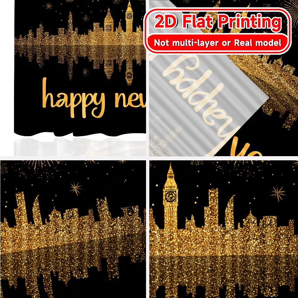 2D Flat Printing,2pcs Golden Celebration Popular Contemporary Curtains Versatile Polyester Curtains Decorations Outdoor Ldeal