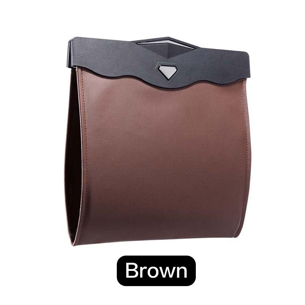 

LED Car Garbage Bag Waterproof Magnetic Adsorption Trash Can Back Seat Hanging Leather Storage Pocket Leak Proof коричневий
