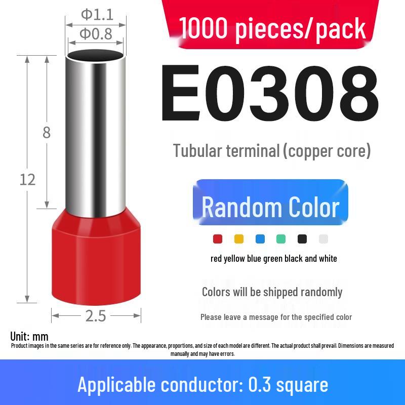 Copper Pre-insulated Tubular Pin Terminal E1508, VE1008, European Style Cold Crimp Wire Lug