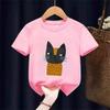 Summer New Chic HandPainted Cat Printing Tshirt Kids Fashion Pure 100Cotton Short Sleeve Basic Tees Casual BoysGirls Tops