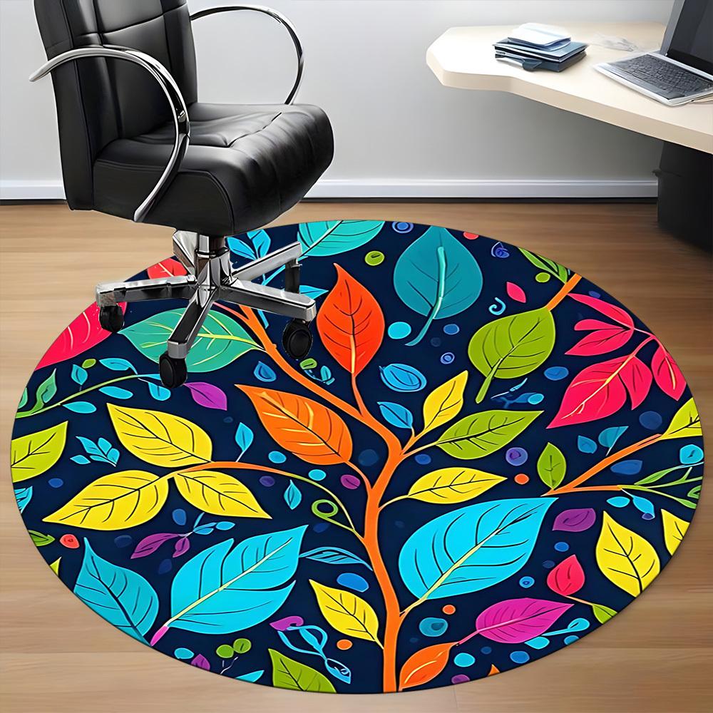 1PC Leaf Pattern Office Round Area Rug, Mat Suitable For Office, Under Office Chairs Bedroom Living Room Home Decor, Room Deco