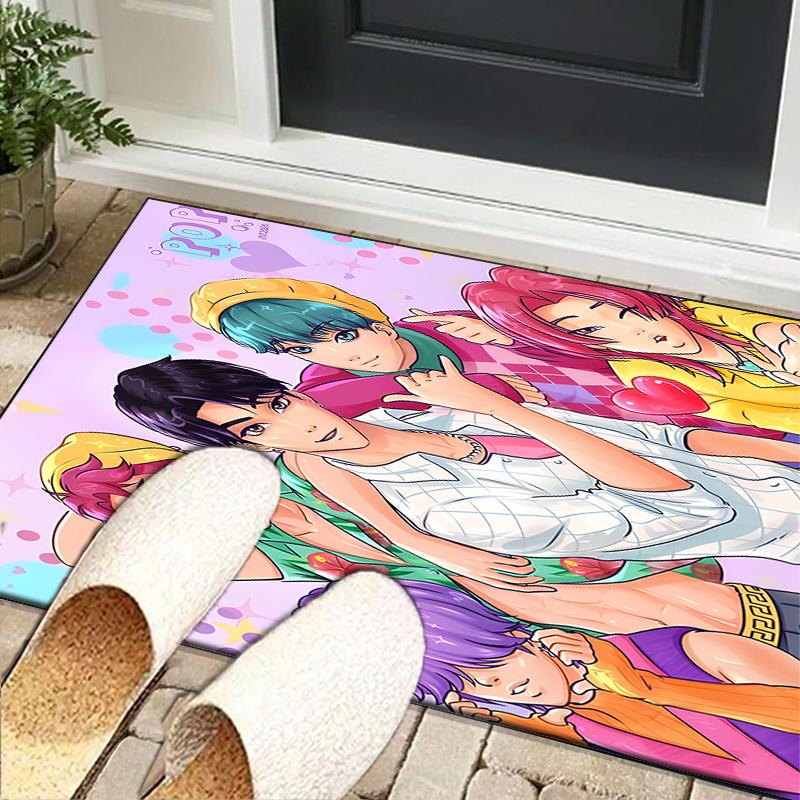 Colorful Kpop cartoon Office Rug Chair Mat, Game Carpet, Suitable for Front Door, Bedroom, Living Room, Desk, Holiday Gift
