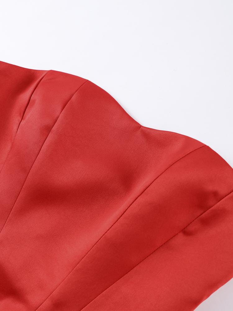 Damen trägerloses Kleid Herzförmiger Reißverschluss Einfarbig Kurzer Rock Schlicht und elegant Weihnachtskostüme Neujahrskleidung Rot Weiß 2025