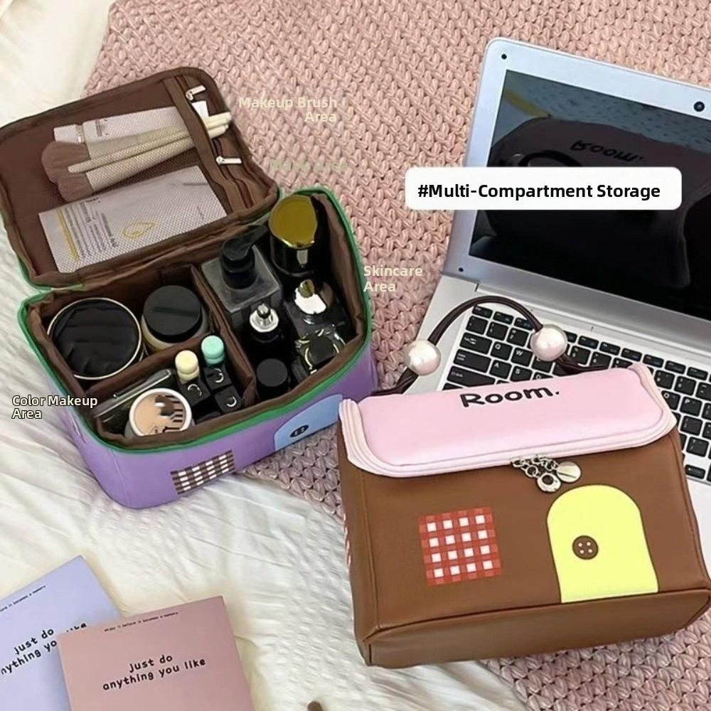 Cute House Shape Makeup Bag Large Capacity Cosmetic Case Cartoon Travel Makeup Handbag  Gift