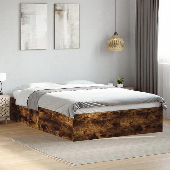 VidaXL Bed Frames Smoked Oak 120x200 Cm Engineered Wood, Bedroom Furniture, Slatted Base, Panel Bed, Bed, Bed 3281025