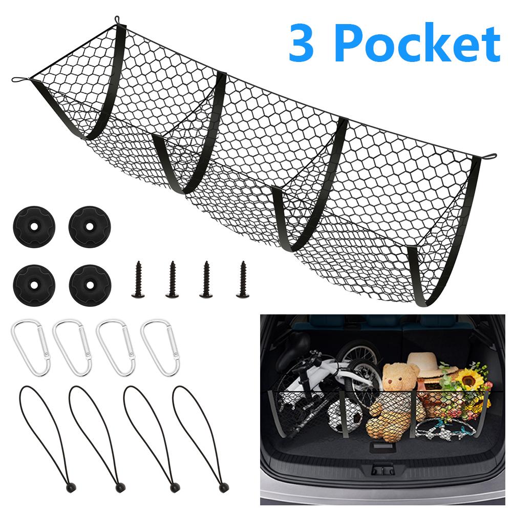 3 Taschen Cargonetz LKW-Ladefläche Hintere Laderaumaufbewahrung Maschennetz mit Elastikband LKW-Zubehör Ladeflächen-Lebensmittelhalter für SUV Auto