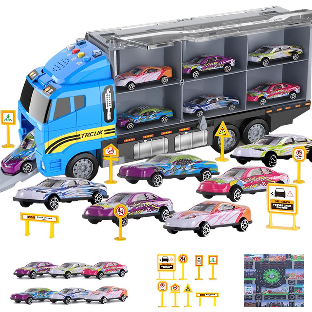 Construction Truck Vehicle Toy Set For Kids Alloy Carrier Truck Push And Go Vehicle Car Toys Birthday Gifts For Boys Girls