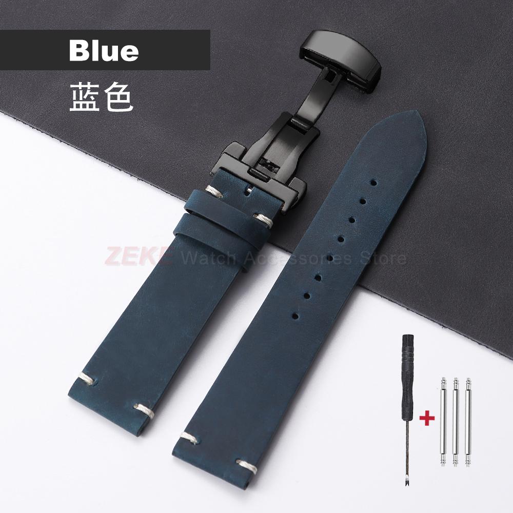 Vintage Oil Wax Genuine Calfskin Leather Watch Straps 18mm 20mm 21mm 22mm Universal Watch Band Men Accessories Butterfly Buckle