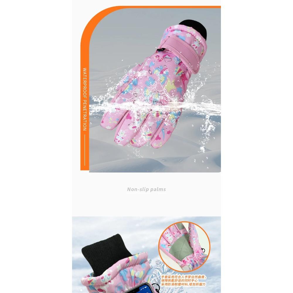 New Children Ski Gloves Girls Warm-Keeping Cartoon Pink Gloves Boys Cotton Waterproof Touchscreen Sports Gloves 9-15Y