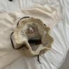 Bohemian Holliw Stroh Tasche Für Frauen Sommer Gewebte Eimer Tasche Urlaub Dame Strand Taschen Casual Kordelzug Umhängetasche