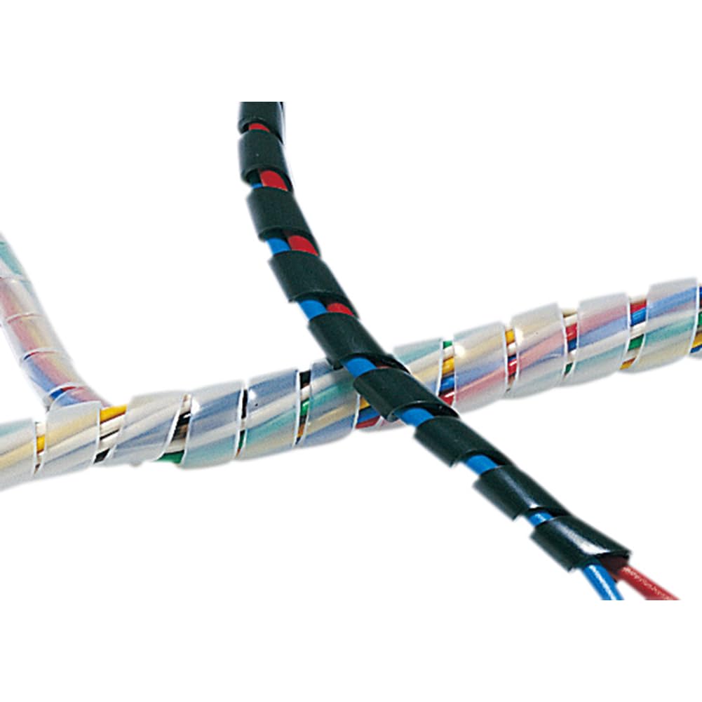 HellermannTyton TS-12-W Spiral Tubing for Binding and Protecting Electrical Wires, Weather-Resistant, Black, 50m