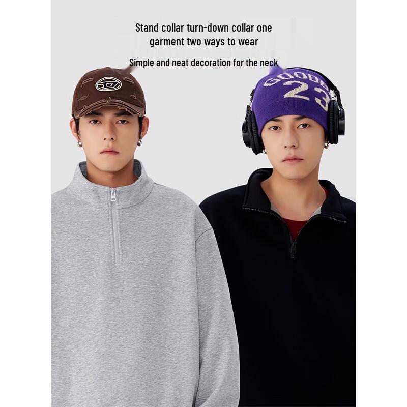 MINISO Men's High Street Relaxed Fit Half-Zip Stand Collar Sweatshirt