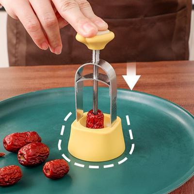 Red Date Pit Remover Stainless Steel Press-Type Date Pitter Tool Reusable Date Core Remover for Kitchen Bakery