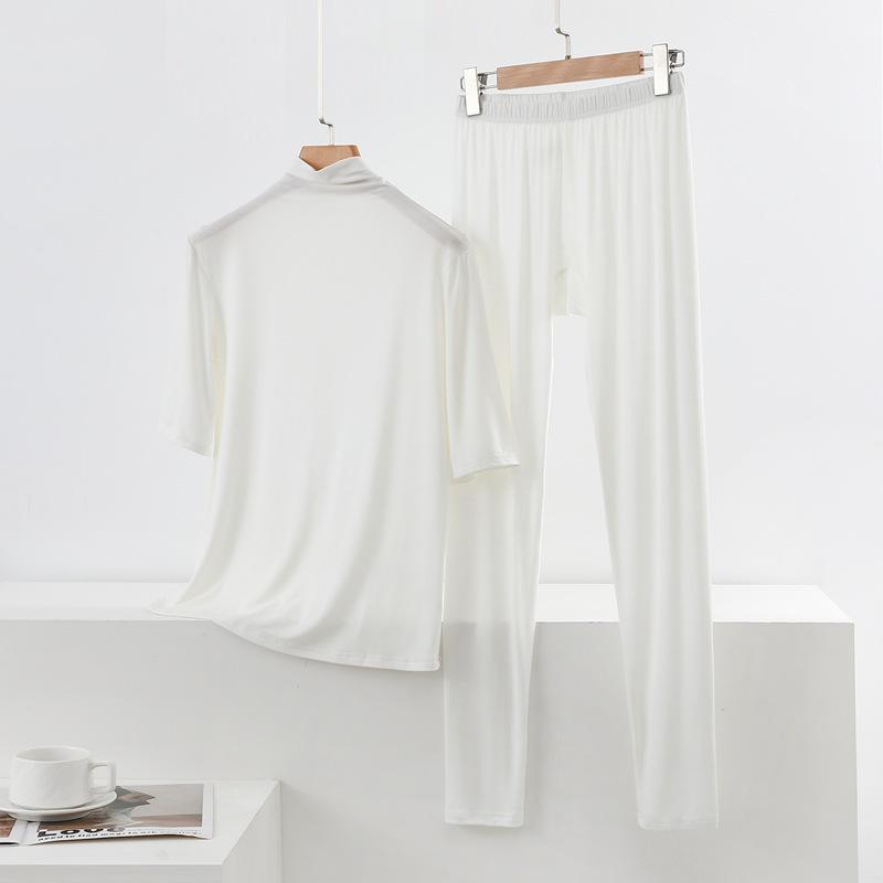 Spring/Summer Women's Half-High Neck 3/4 Sleeve Modal Lounge Set - Lightweight, Loose, Plus Size Casual Wear
