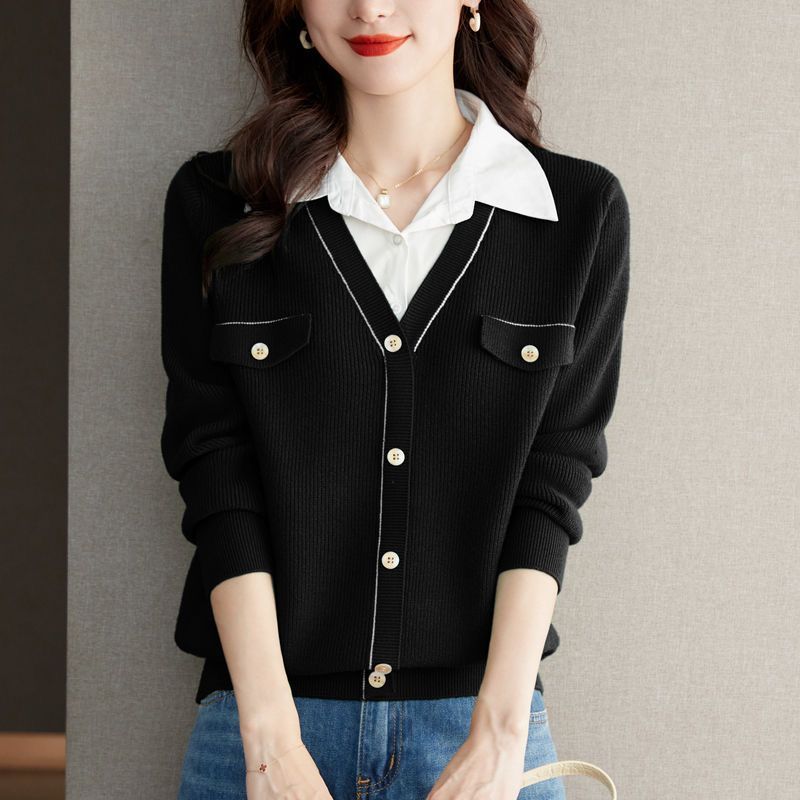 2-in-1 Color Block Button Front Pullover Sweatshirt, Casual Collared Long Sleeve Crew Neck Sweatshirt, Women's Clothing