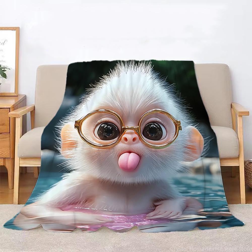 Cute Monkey Pattern Print Flannel Blanket, Soft Warm Throw Blanket Nap Blanket For Couch Sofa Office Bed Camping Trave Blanket