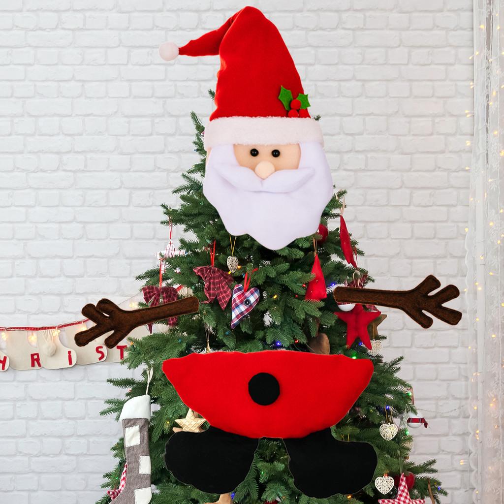 Tree Christmas Unique Topper Decor Featuring Santa Snowman And Reindeer Figurines Plush