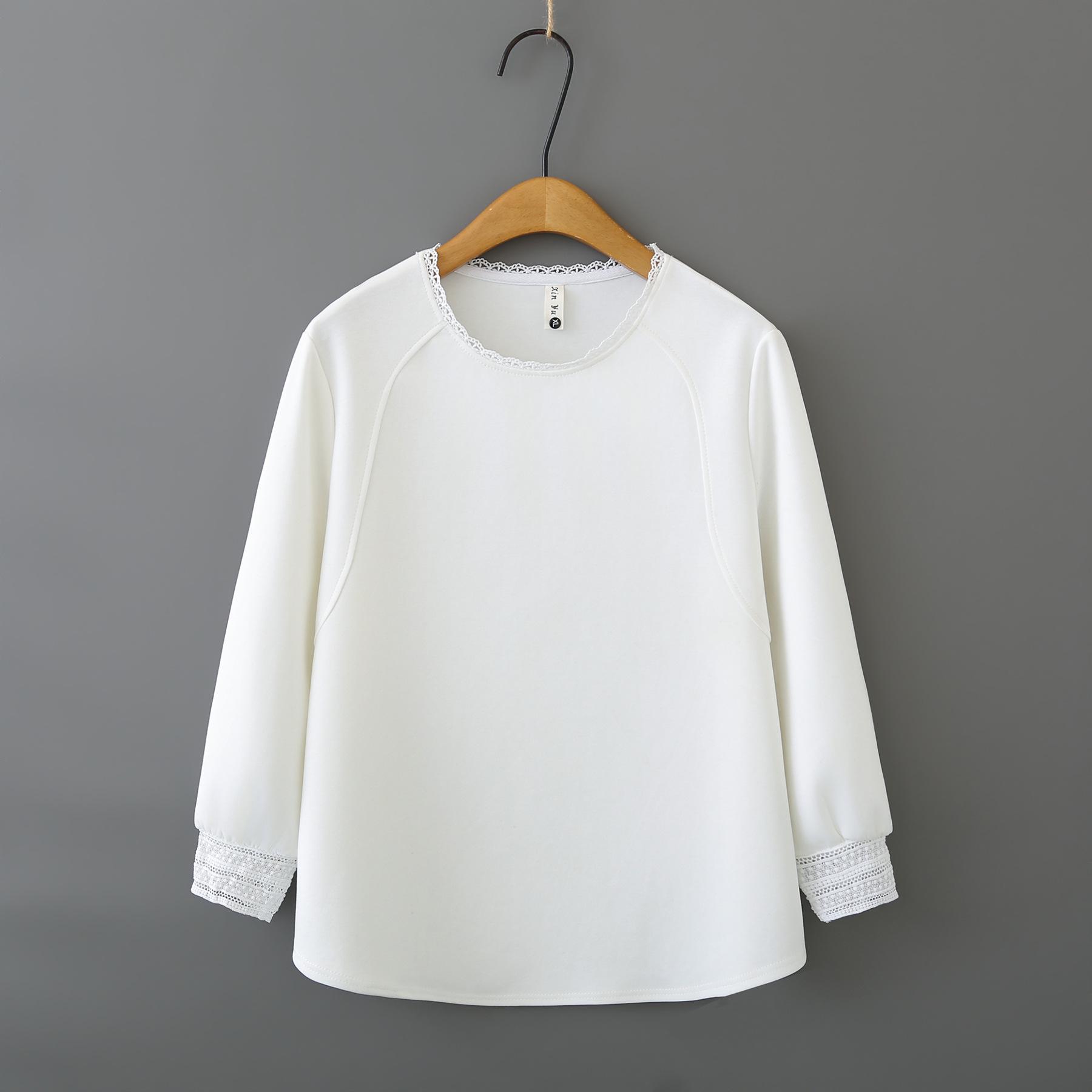 Spring 2026 Plus Size Lace Trim Long Sleeve Women s Slimming Top 3XL белый