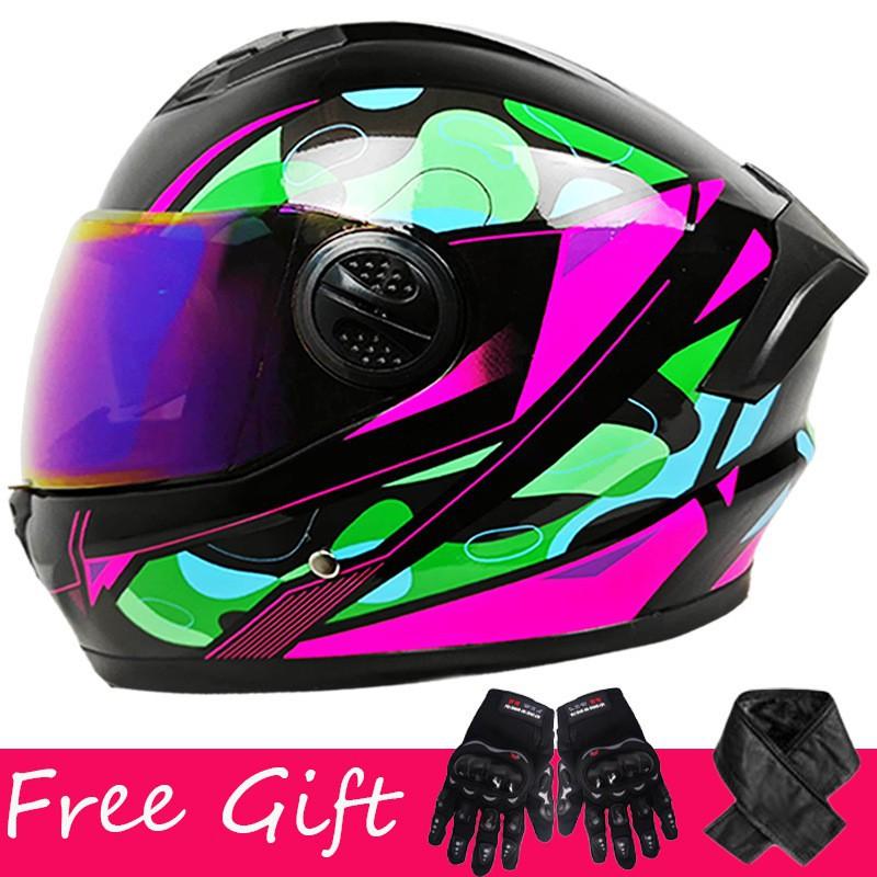 Gloves + Neck ZXC Double Lens Full Cover Helmet Men Women Riding All Round