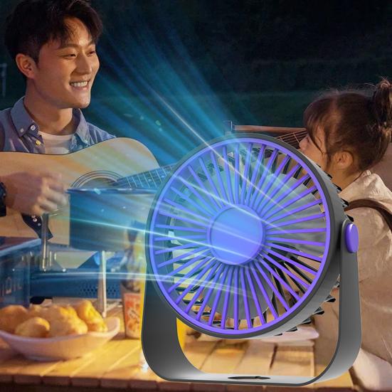 USB Desk Fan 5 Gears Wind Speed Portable Table Fan with 3 Color LED Lights Rechargeable Quiet Small Fan for Home Office Bedroom Desktop