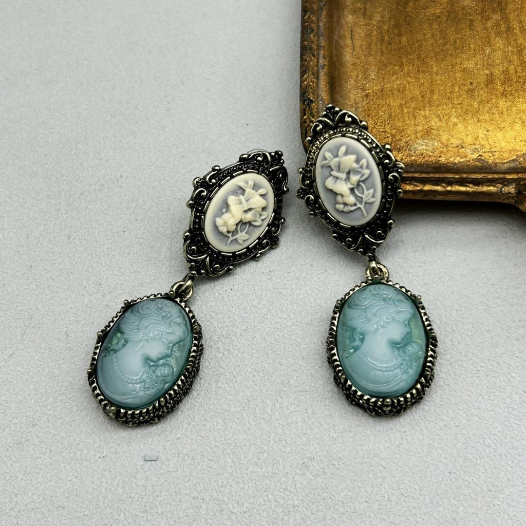 Средневековый Винтажный Двор Ретро, Серьги с Ретро Рельефом Головы Камеи, Нишевый Дизайн Мода