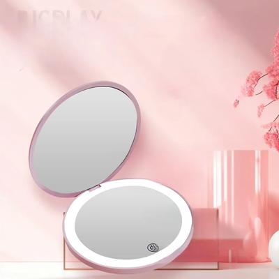 Espelho de bolso LED de ampliação 1X/10X, portátil, recarregável, compacto, cosmético, espelho com luz, viagem, redondo, dobrável