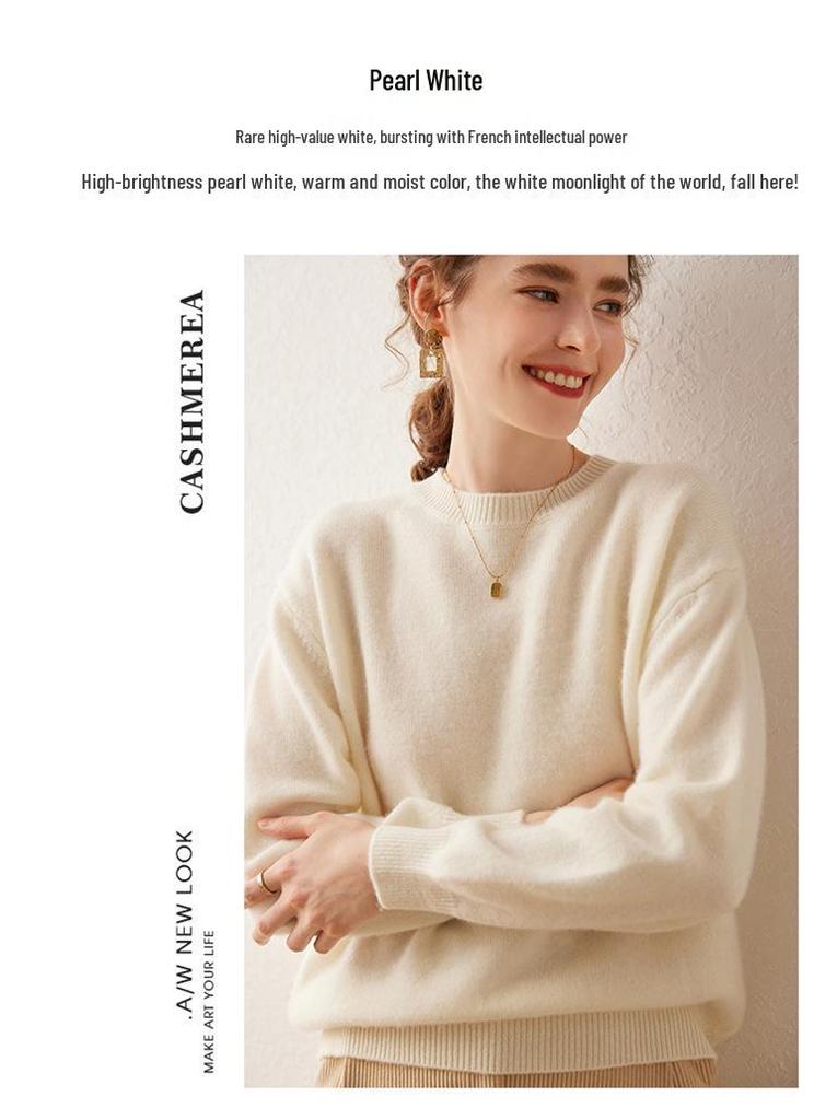 Women's Cashmere Round Neck Pullover Sweater - Autumn/Winter Thick Knit Base Layer