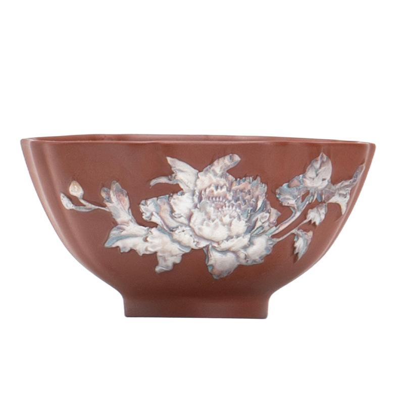 Household Kung Fu Tea Bowl Creative Handmade Silver Peony Teacup High-end Personal Special Master Cup Purple Sand Tea Cup