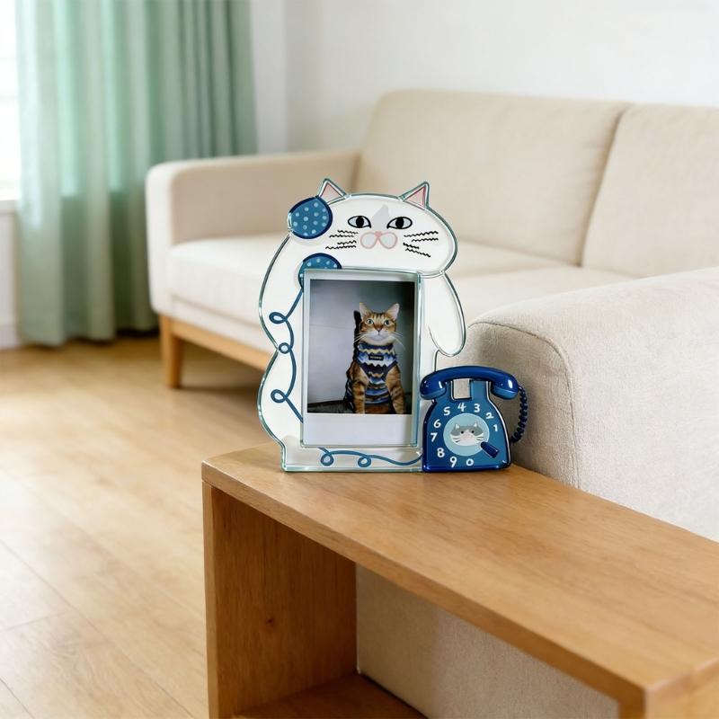 Klarer Acryl-Bilderrahmen Cartoon-Katzen Fotorahmen Foto-Display-Halter für Zuhause Büro Schreibtisch Dekorationen Sammlungen