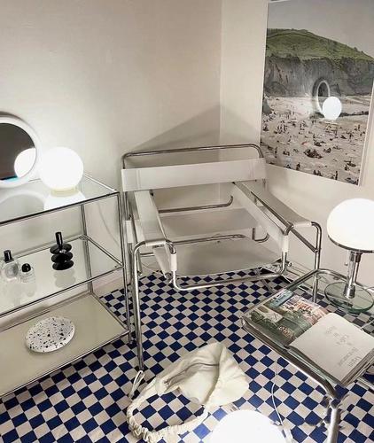Bauhaus Caurules Tērauda Ādas Siksnu Krēsls