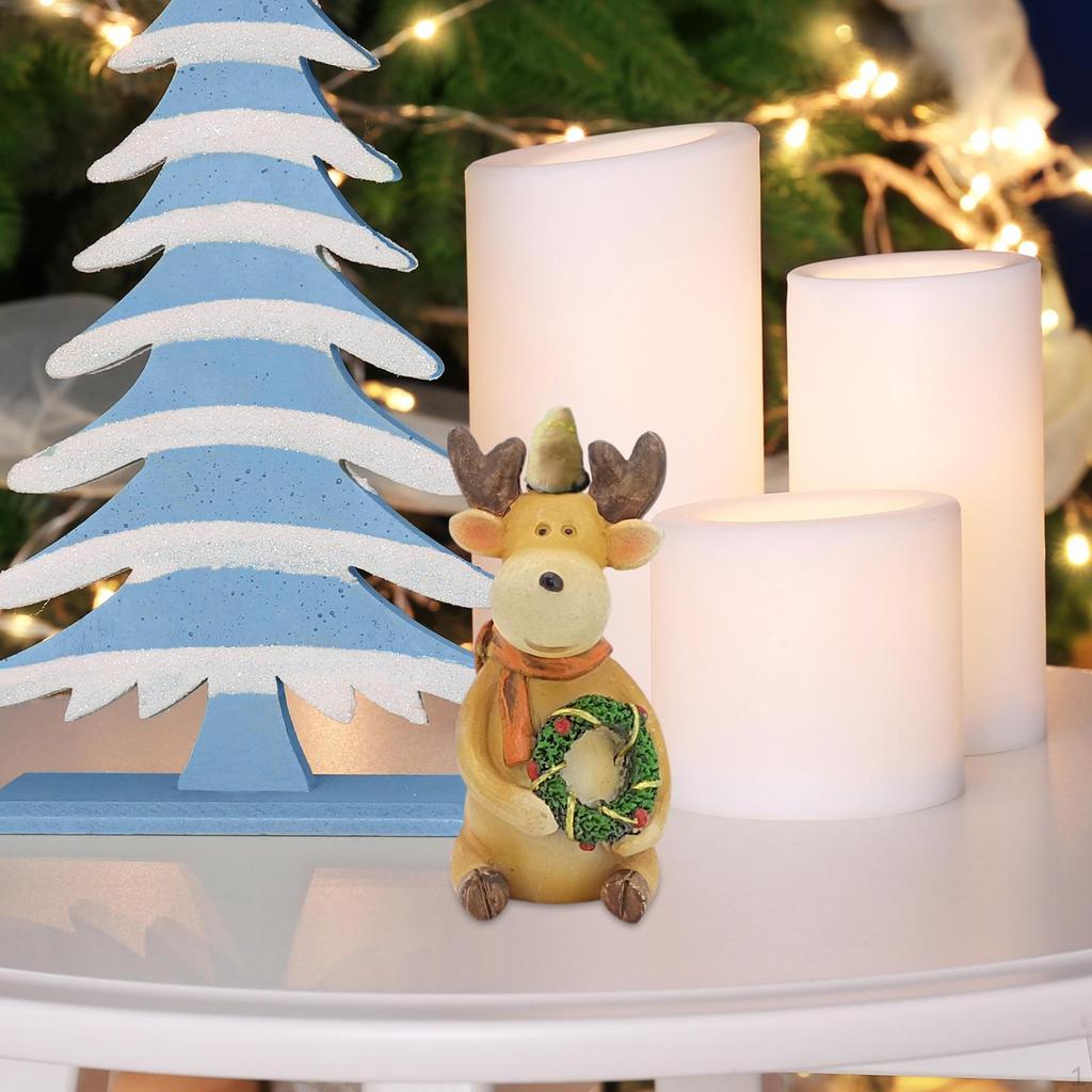 Christmas Resin Elk Figurine Reindeer Ornament Table Desk Fireplace Collectibles Decorative Small