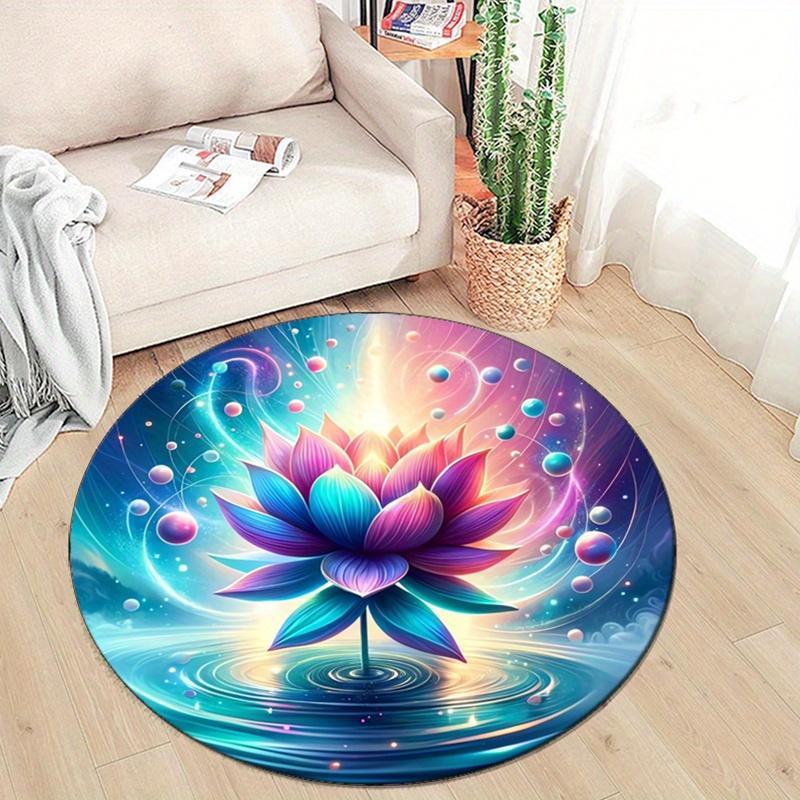 Fantasy Lotus Flower Round Area Rug - Non-Slip Polyester Chair Mat for Bedroom, Living Room, Home Decor - Crystal Velvet, Durable and Soft F