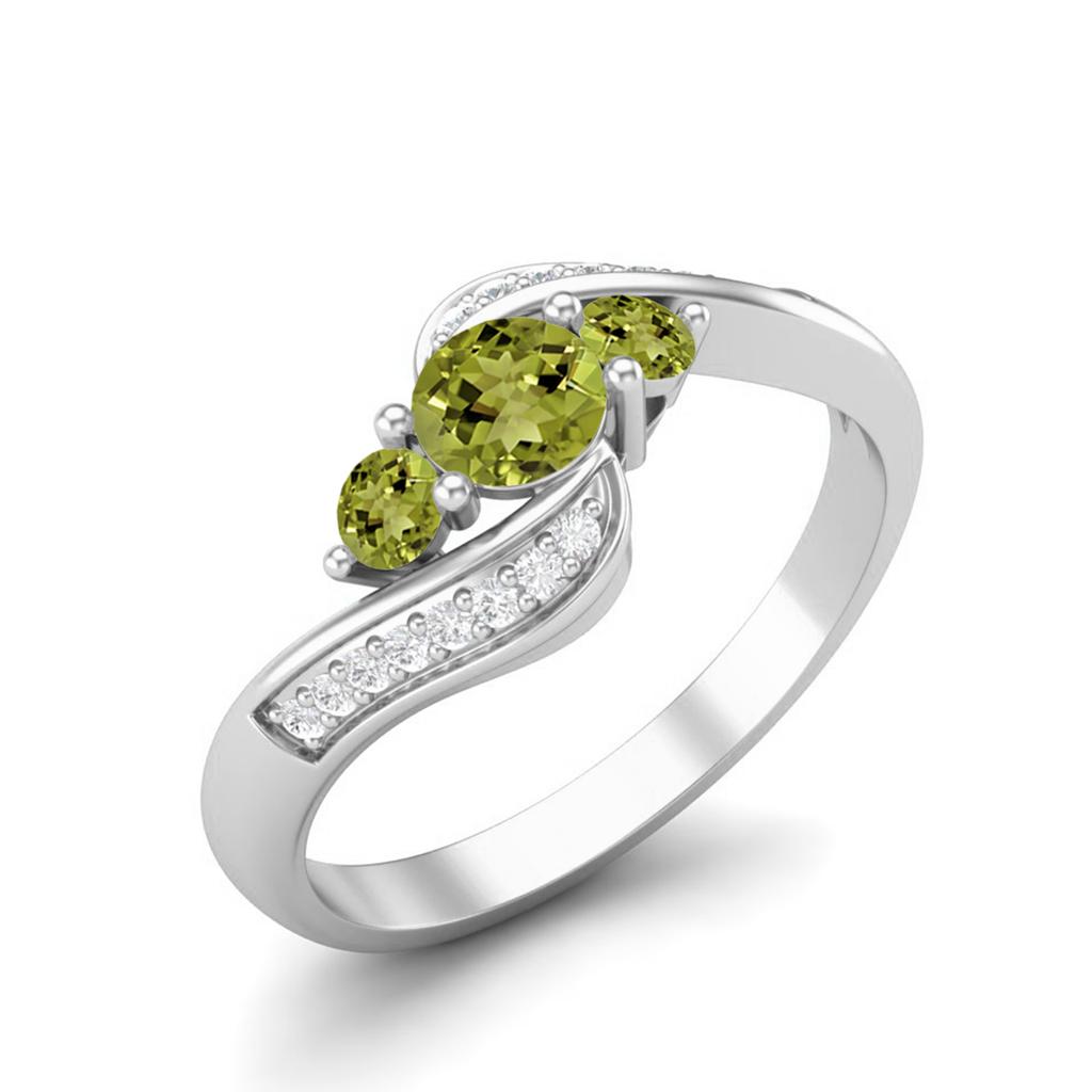 0.40 Ctw Round Peridot 925 Sterling Silver Three Stone Women Wedding Ring