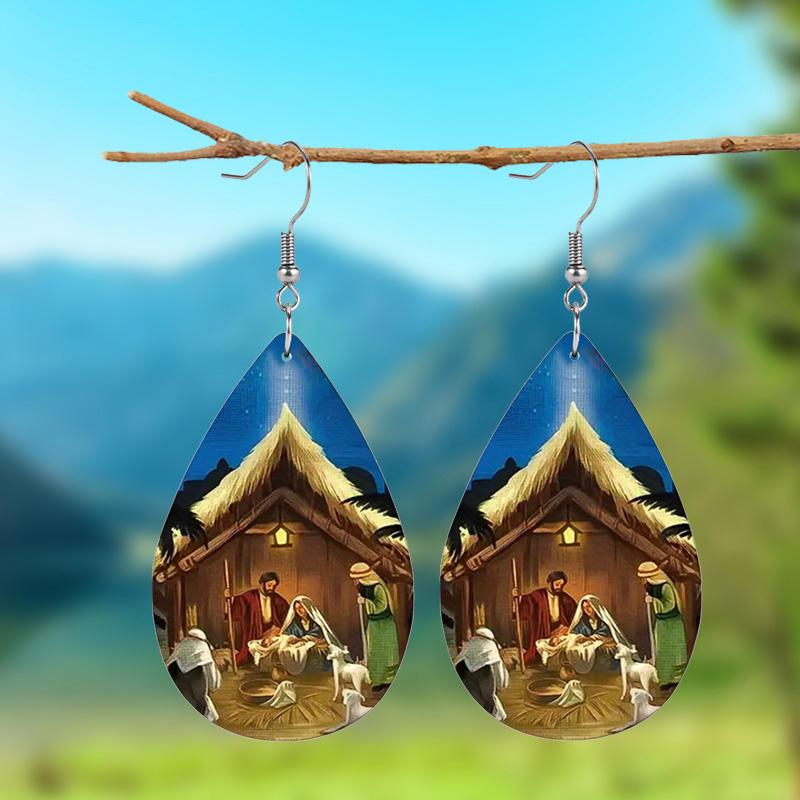 

1 пара кожаных серег для крещения в виде деревянного дома, серьги-капли, украшения, праздничные вечерние ювелирные изделия, подарки для женщин и девочек