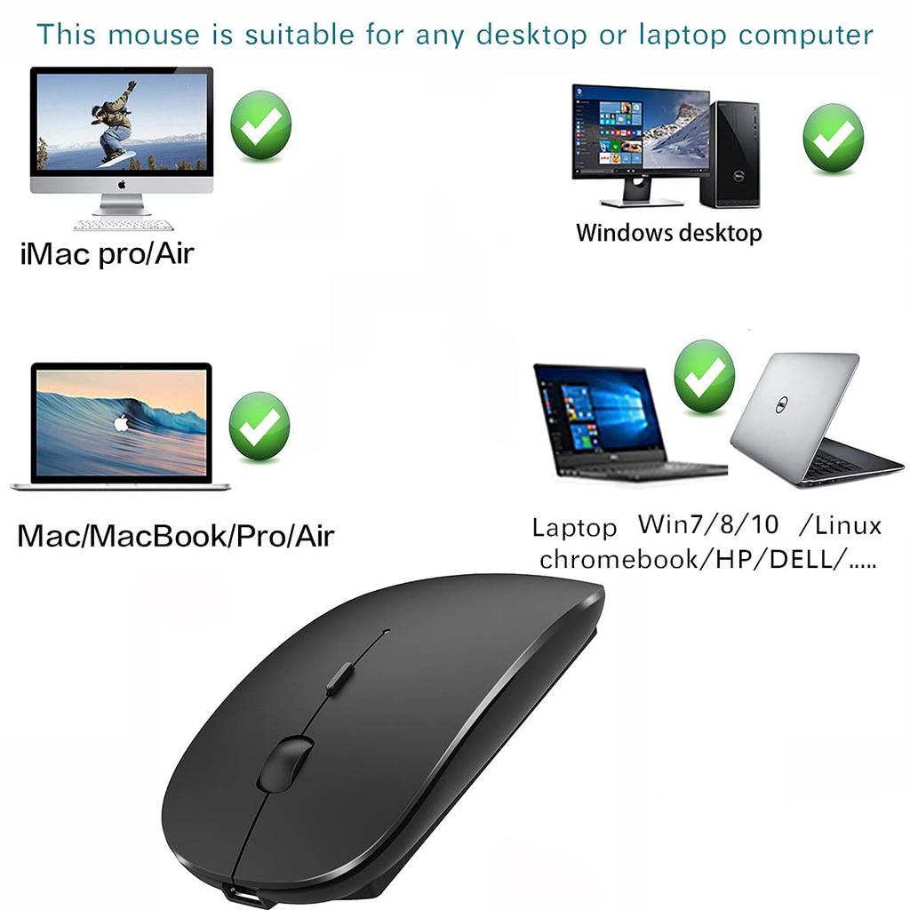 Wireless mouse for MacBook MacBook MacBook desktop Windows Dell (black) Pro, Air, laptops, Macs, iMacs, computers, Chromebooks, 7/8/10/11 PCs, HP,