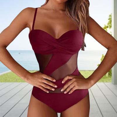 Monokini para Mujer de Tirantes Finos Malla Transparente Espalda Descubierta Corte Ajustado Natación Elástico Rendimiento Subacuático Ropa de Baño para Mujer Ropa para Deportes Acuáticos