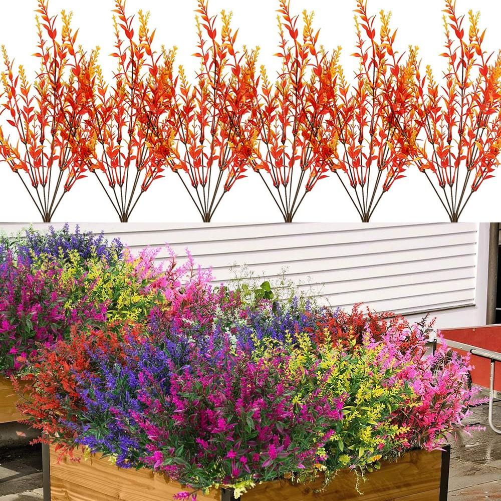 12 Bundles Artificial Flowers Outdoor Fake Shrubs Plants for Home Garden Decor