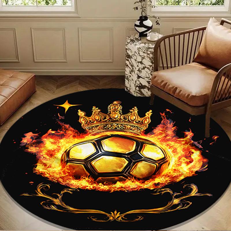 Basketball Crown Fire Sport Round Rug for Livingroom,Bedroom, Palyroom, Chair Rug, Area rug, Circle Carpet, Large Size Fan Christmas gift